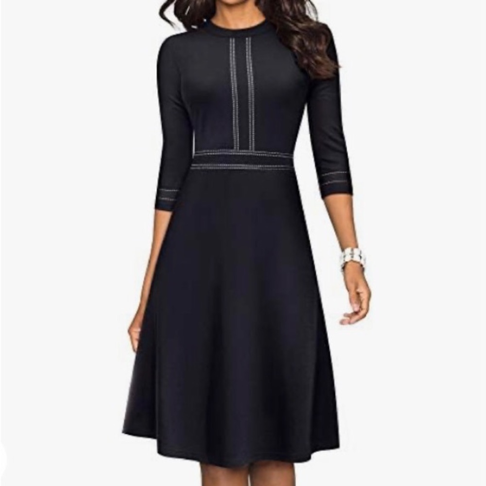 NWT Homeyee size L dark green pencil dress, 3/4 sleeves.